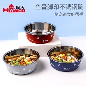 New Double-Layer Thickened Suction Floor Dog Bowl Anti-Slip Pet Bowl Nordic Style Stainless Steel Dog Dish