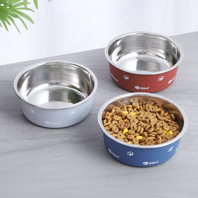 New Double-Layer Thickened Suction Floor Dog Bowl Anti-Slip Pet Bowl Nordic Style Stainless Steel Dog Dish