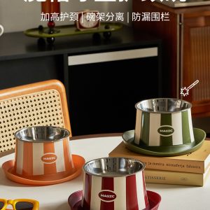 Stainless steel single bowl neck protection, leak proof food, ant proof pet bowl, elevated neck protection dog bowl, anti knock cat bowl