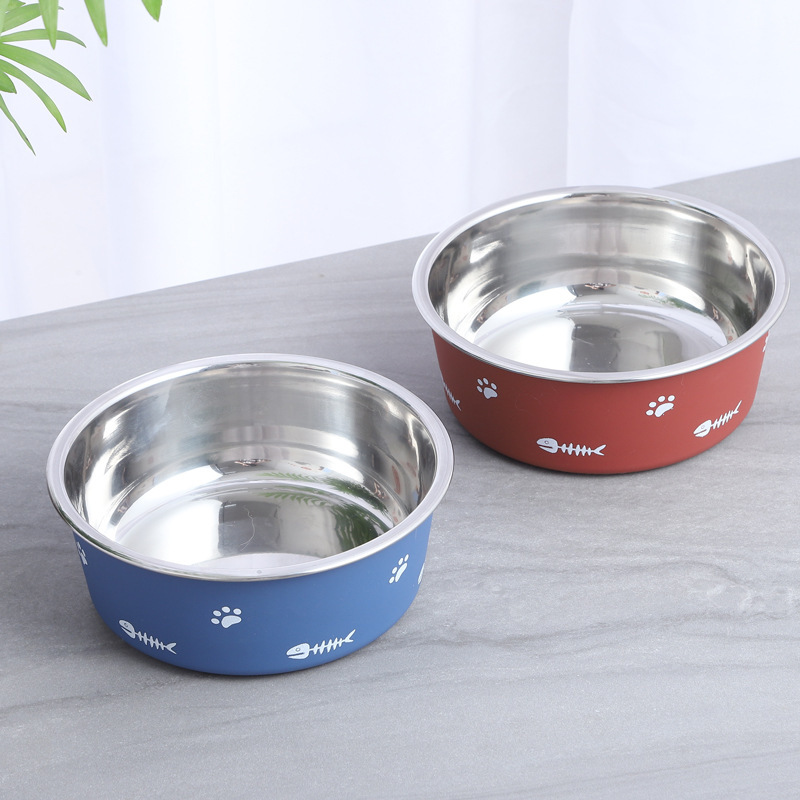 New Double-Layer Thickened Suction Floor Dog Bowl Anti-Slip Pet Bowl Nordic Style Stainless Steel Dog Dish