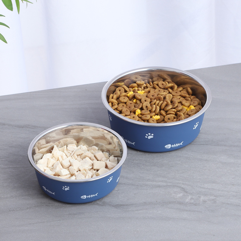 New Double-Layer Thickened Suction Floor Dog Bowl Anti-Slip Pet Bowl Nordic Style Stainless Steel Dog Dish